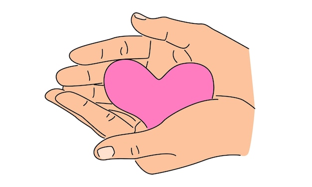 line art color of hand holding a heart symbol