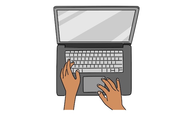 line art color of hands operating a computer