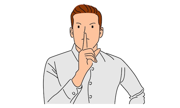 Vector line art color of man with his index finger to his lips keeping a secret vector illustration