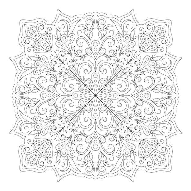 Line art for coloring book with floral pattern