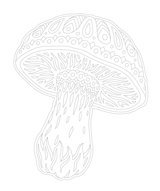 Line art for coloring book with isolated mushroom