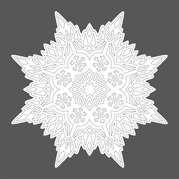 Line art for coloring book with isolated snowflake