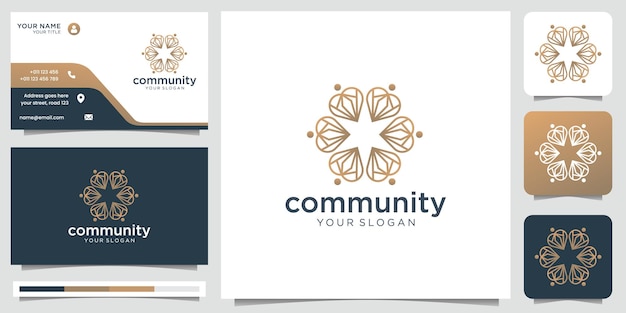 Line art community logo design inspiration creative group logo with business card template