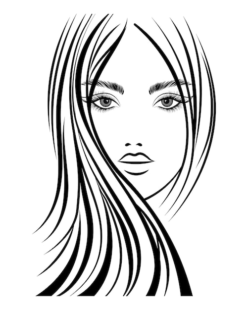 Line art, contour drawing of a beautiful woman with long hair.Beauty logo.Fashion and beauty concept