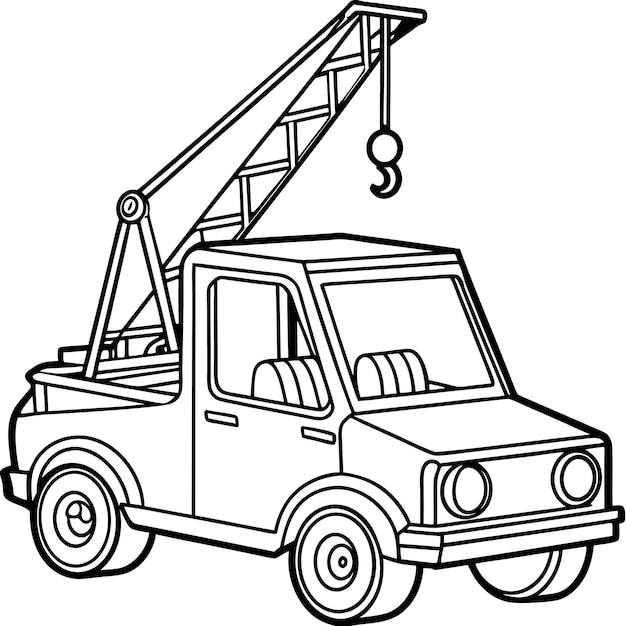 Vector line art of crane car black and white silhouette icon vector design on white background