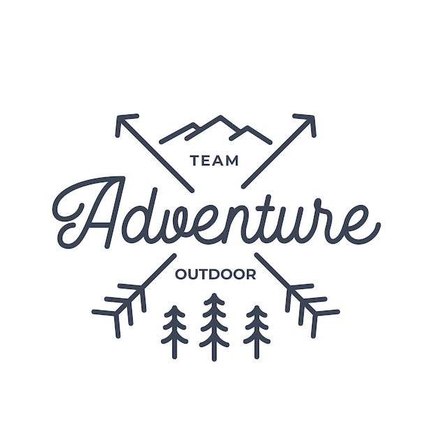 Line Art Crossed Arrows With Mountain And Pine Tree Logo Design