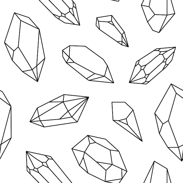 Line art crystal seamless pattern Diamonds crystals print jewelry gemstone geometrical design