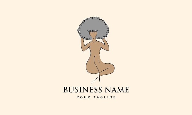 Vector line art curly woman logo