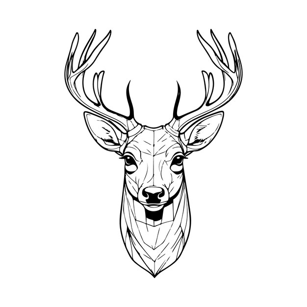 Vector line art deer on white background sketch style vector graphic icon animal