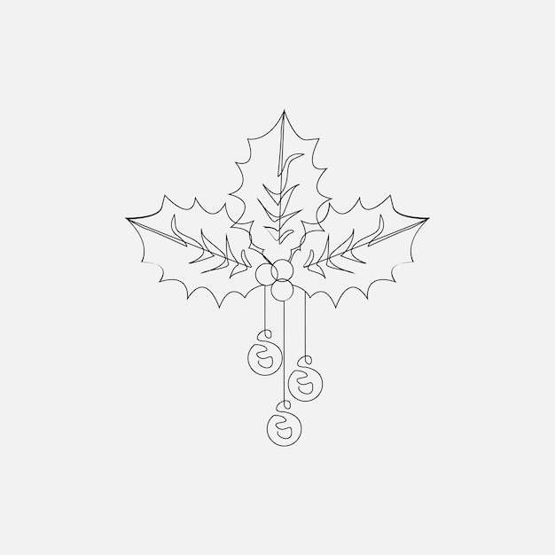 Line Art Drawing Of Christmas Holly Berry Isolated on White Background