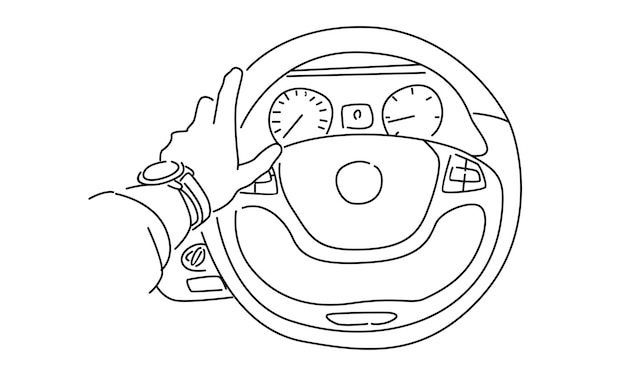 line art of driver holds steering wheel vector illustration