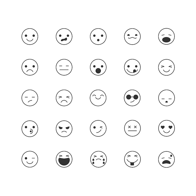 Vector line art emoticon icons vector smiley sad angry laugh wink surprised icons