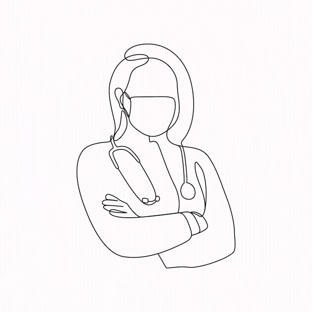 Line art of female doctor for national doctors day