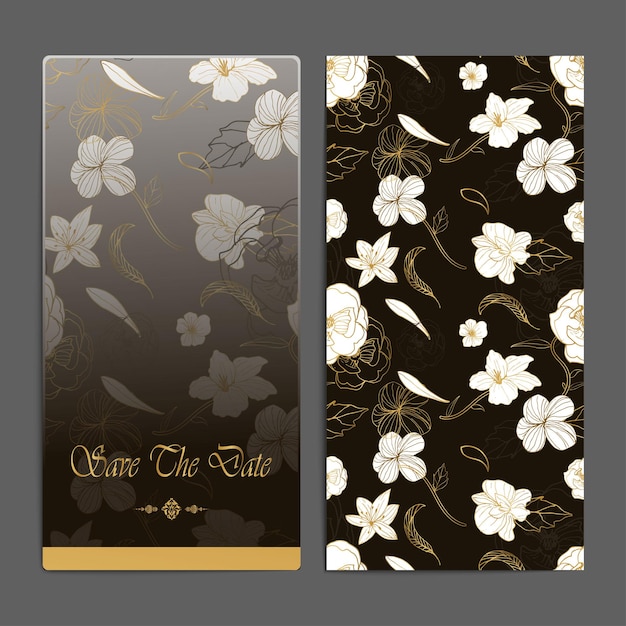 Line art floral gold card template