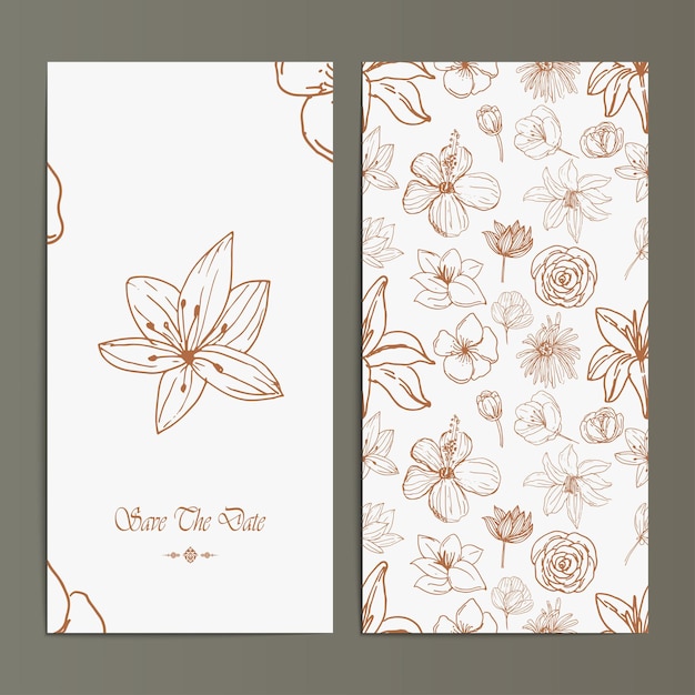 Line art floral wedding card invitation