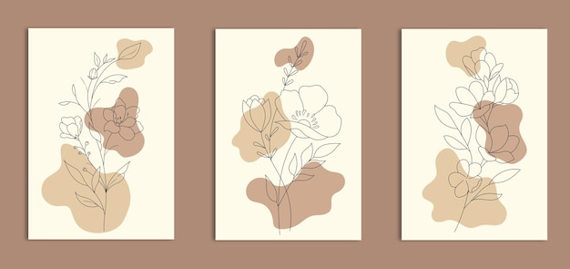 Line art flowers poster design set