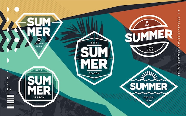 Vector line art geometric summer emblems set