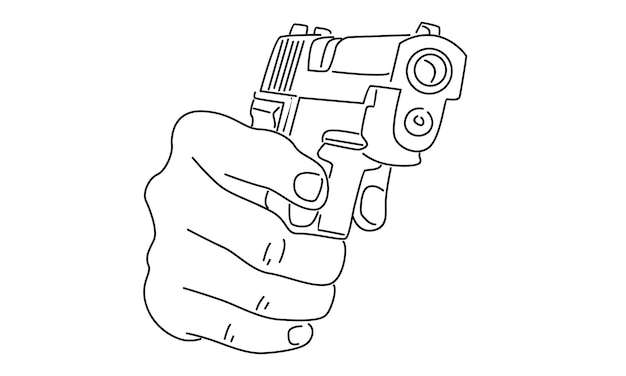 line art of hand holding revolver gun