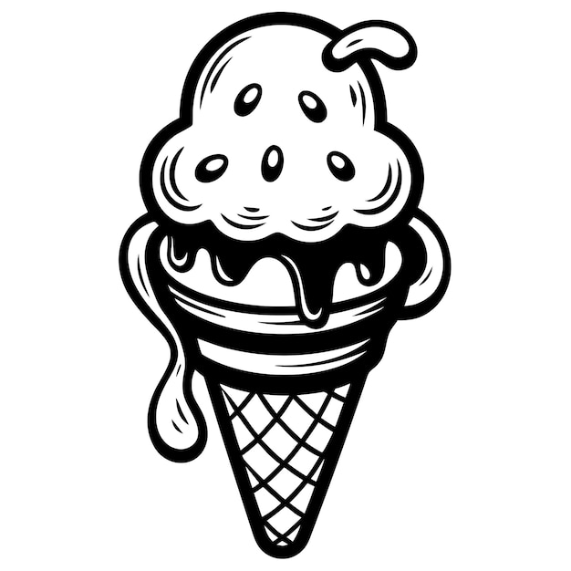 Line art of a ice cream black white color