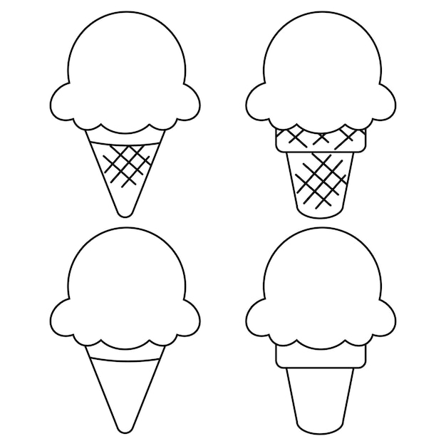 Line art of ice cream cone set. Outline of ice cream vector