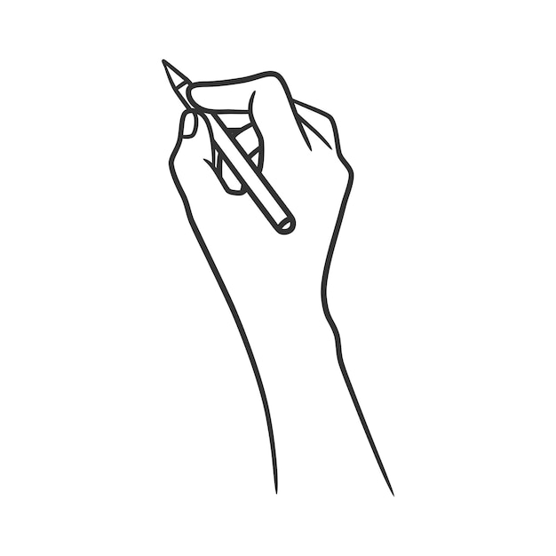 Line art illustration of hand holding pen and writing or drawing Hand holding pen line art