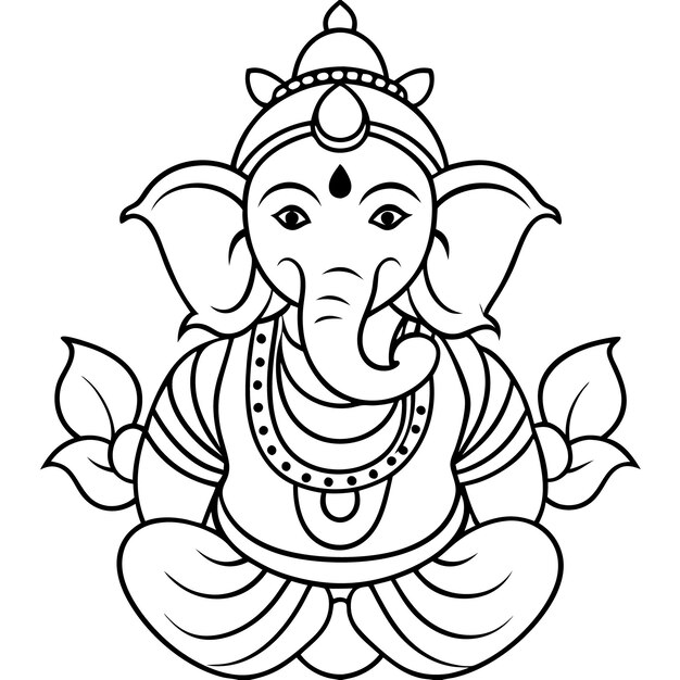 Vector line art illustration of hindu deity ganesha