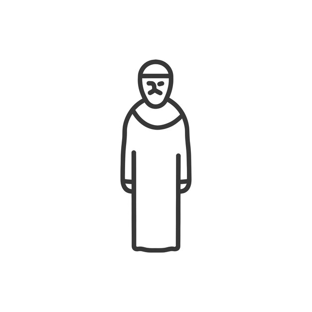 Vector line art illustration of a man wearing a traditional arab thobe and headscarf