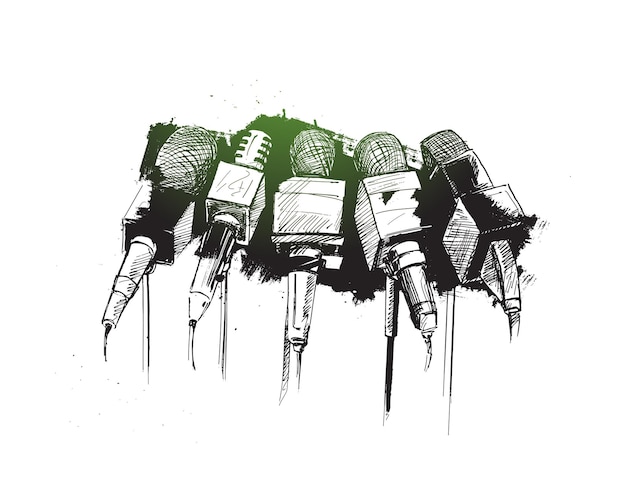 Line art illustration of microphones and recorders for journalism symbol