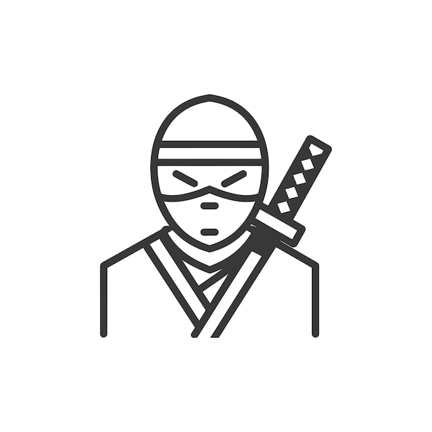 Vector line art illustration of a ninja with a katana