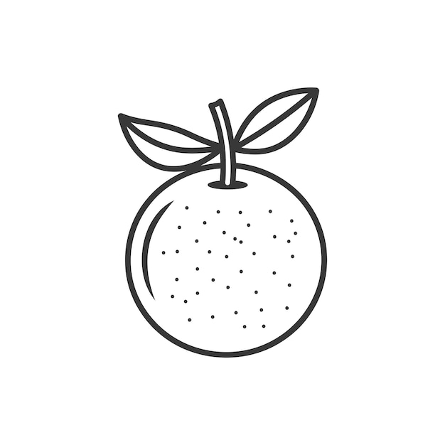 Line art illustration of an orange with leaves