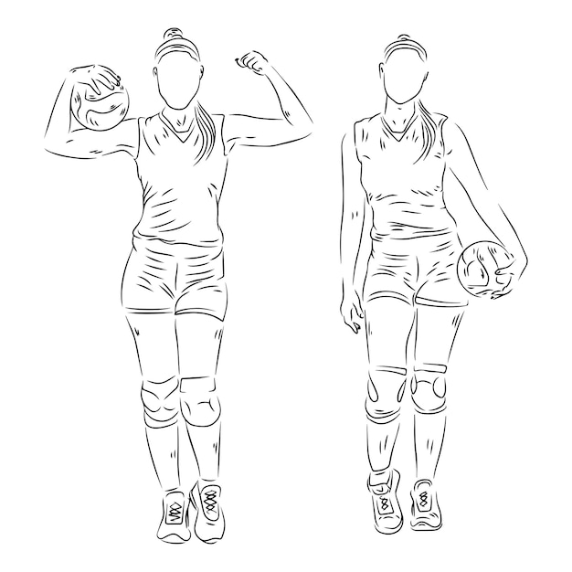 line art illustration of people playing volleyball