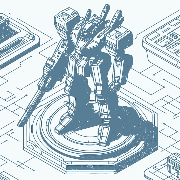 line art isometric illustration of robot