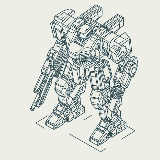 Vector line art isometric illustration of robot