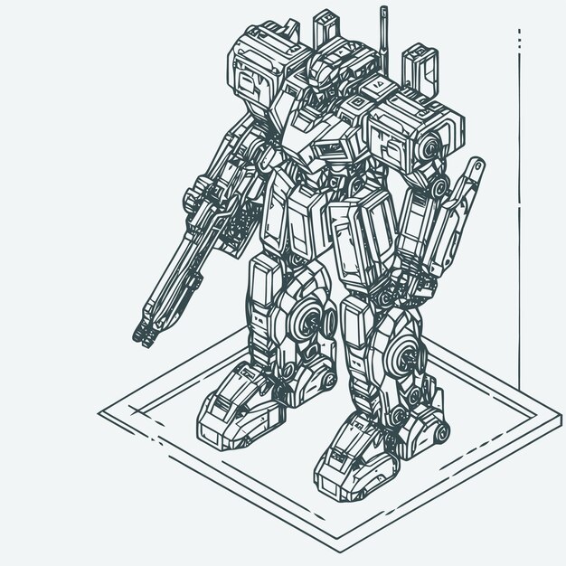 Vector line art isometric illustration of robot