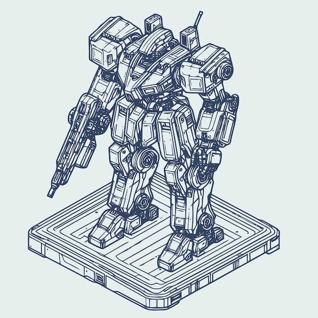 line art isometric illustration of robot