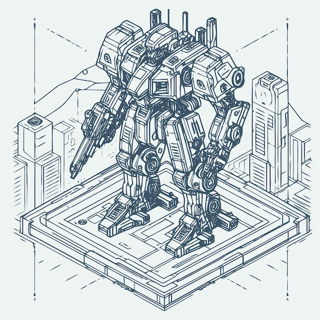 line art isometric illustration of robot