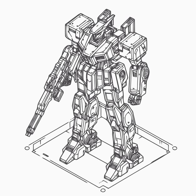 Vector line art isometric illustration of robot