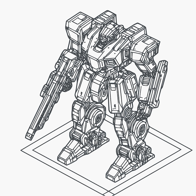 Vector line art isometric illustration of robot