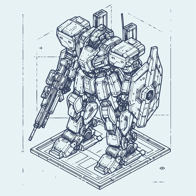 line art isometric illustration of robot