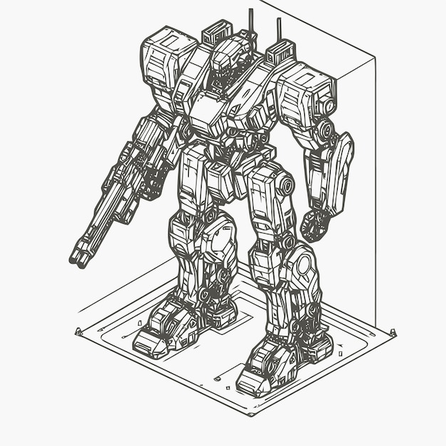 line art isometric illustration of robot