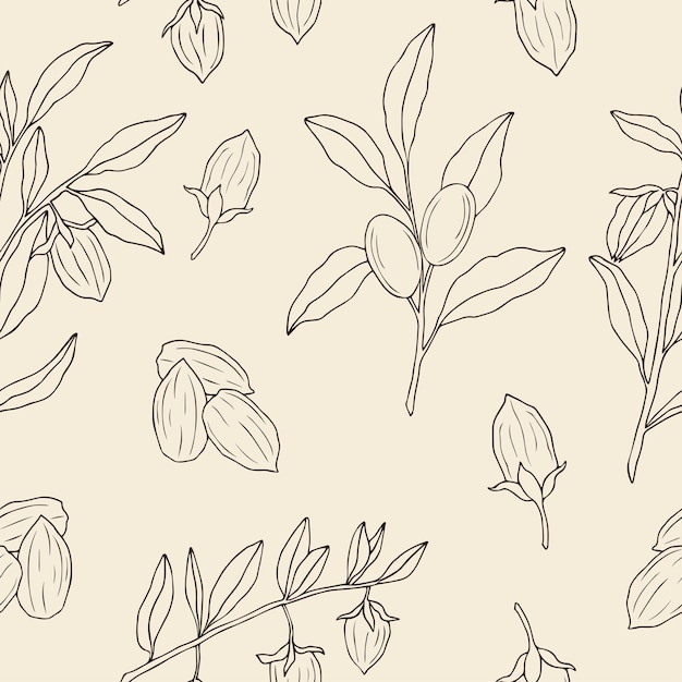 Line art jojoba seamless pattern