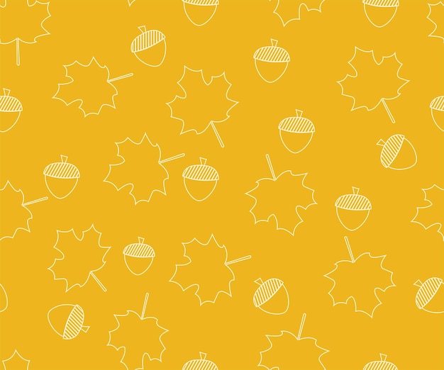 Line art leaves and nuts seamless pattern