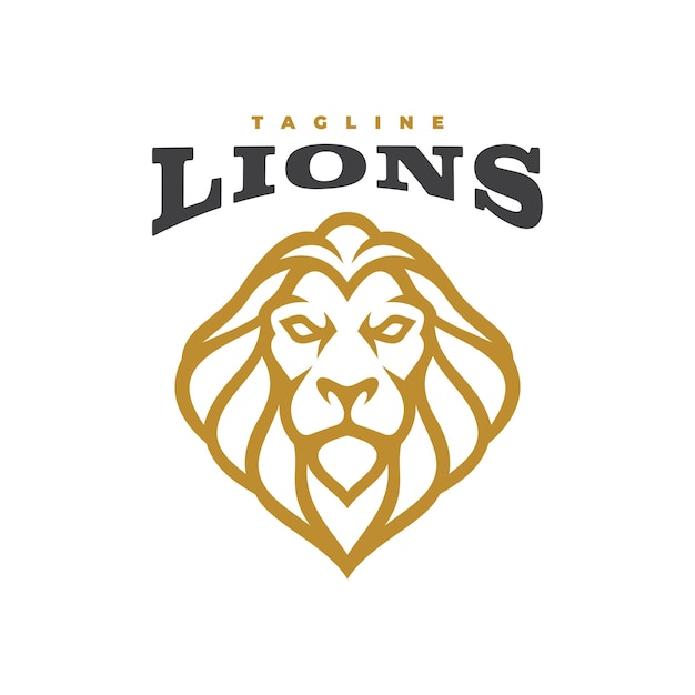 Line art lion logo design. Lion head hair mane crest vector icon