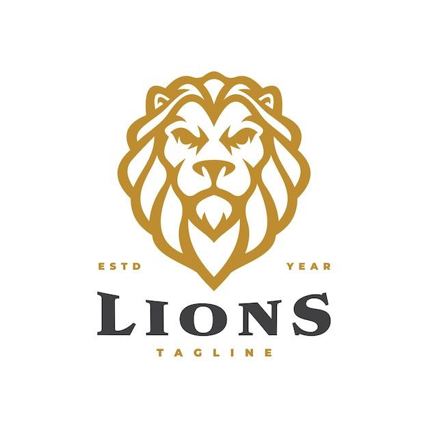 Line art lion logo design. Lion head hair mane crest vector icon