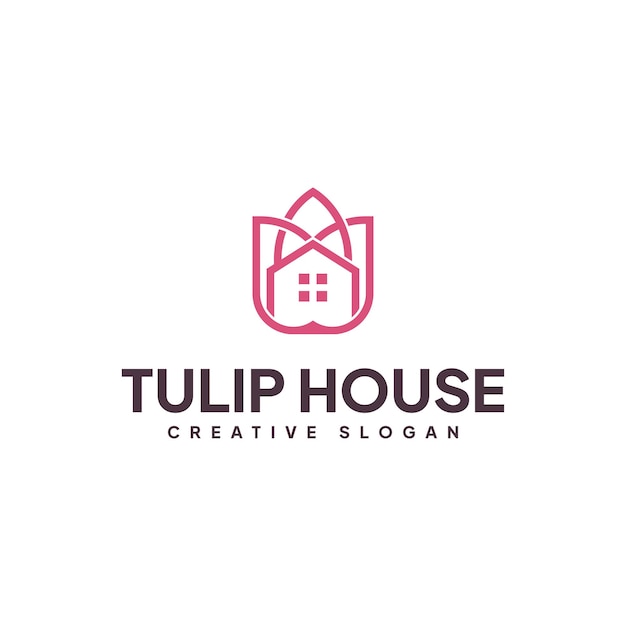 Line art logo with tulip flower and house concept