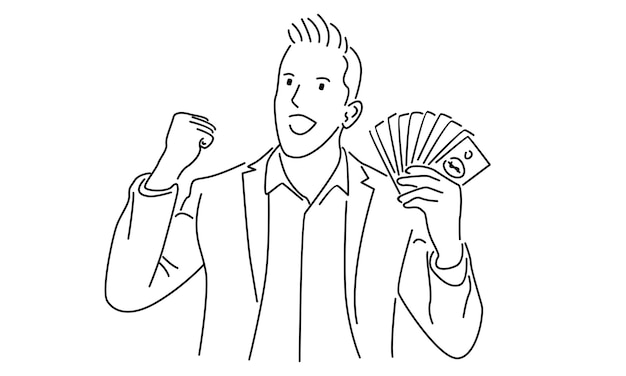 line art of man holding money