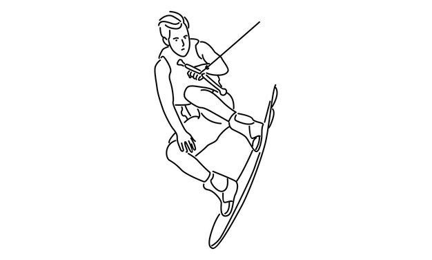 line art of man wakeboarding in the sea