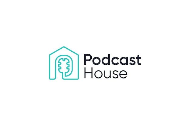 Line art mic podcast house logo