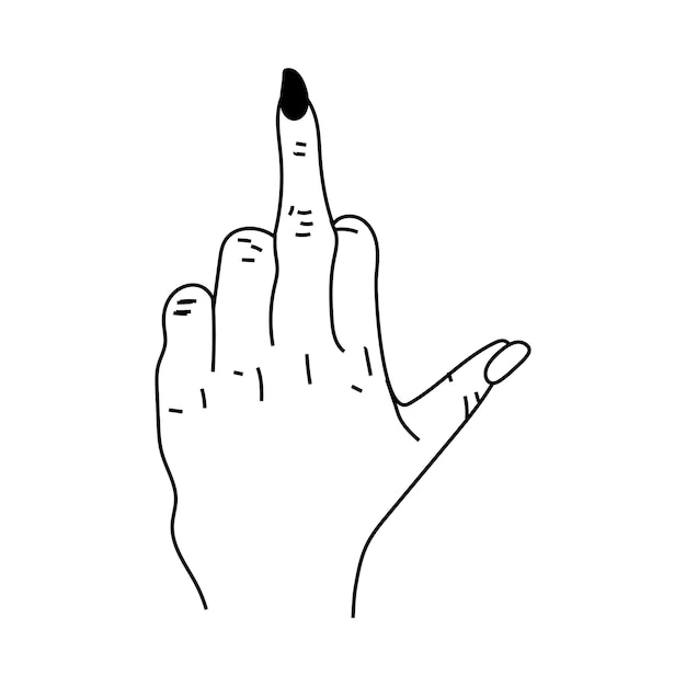 Line art middle finger hand drawn sign. One line Vector pencil sketch illustration of fuck you sign.