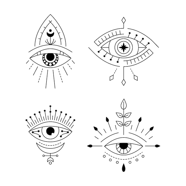 Line art mystic eye tattoo Providence sight set amulet print Geometric evil all seeing eye symbol